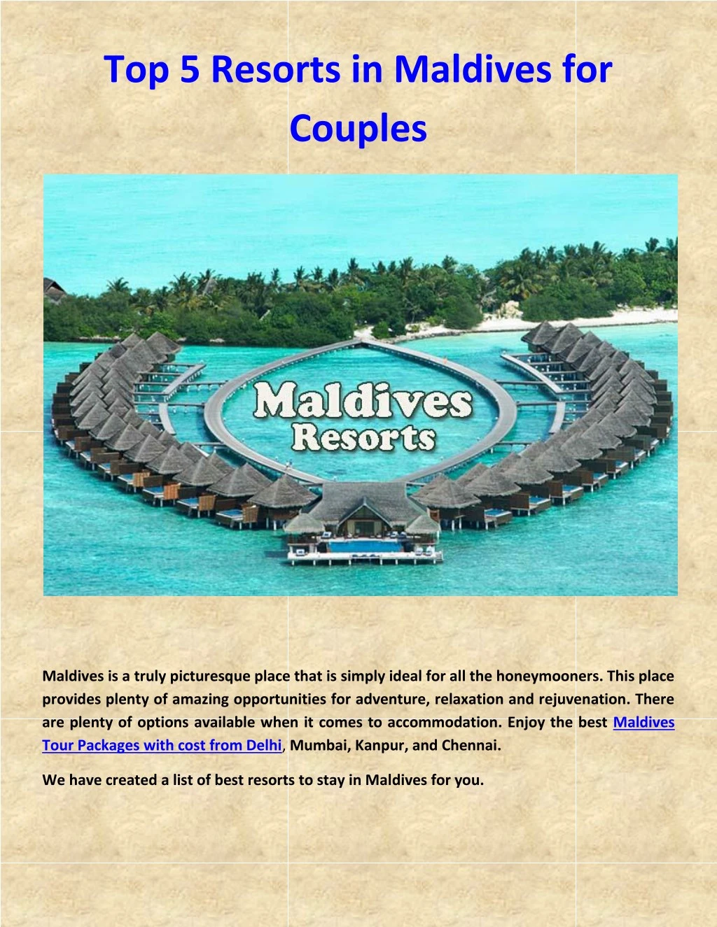 top 5 resorts in maldives for couples