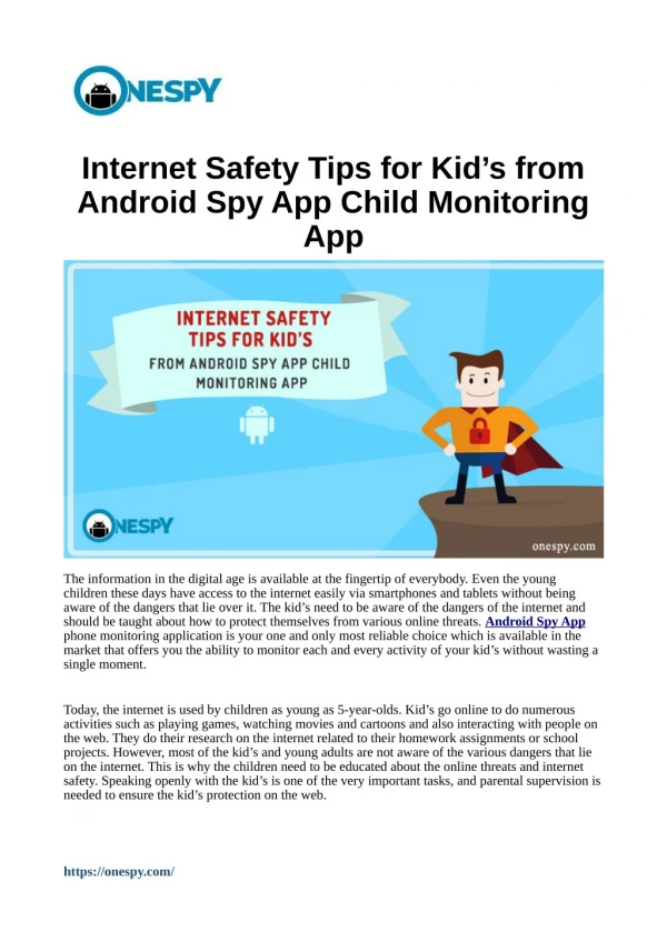 Internet Safety Tips for Kid’s from Android Spy App Child Monitoring App
