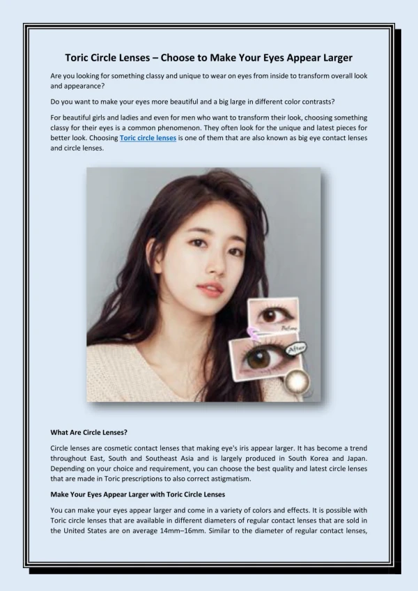 Toric Circle Lenses – Choose to Make Your Eyes Appear Larger