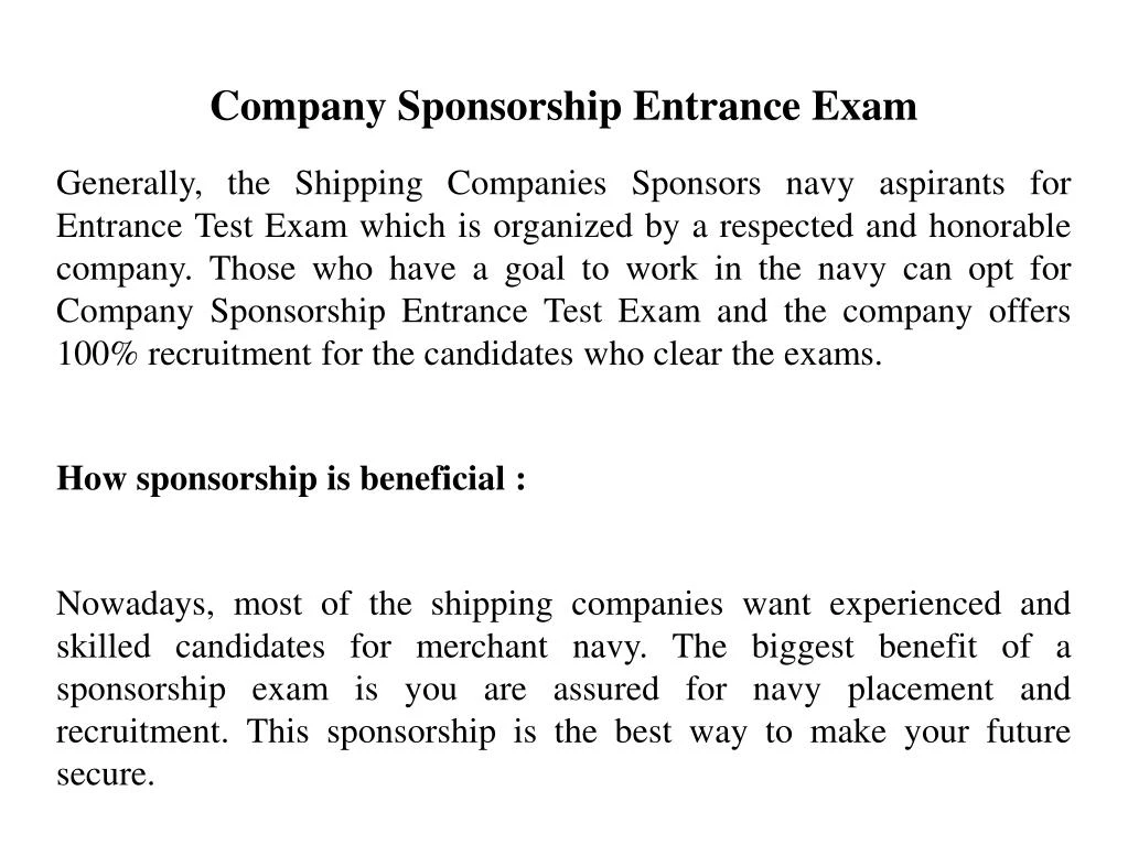company sponsorship entrance exam