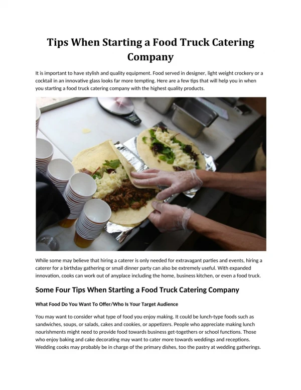 Tips When Starting a Food Truck Catering Company