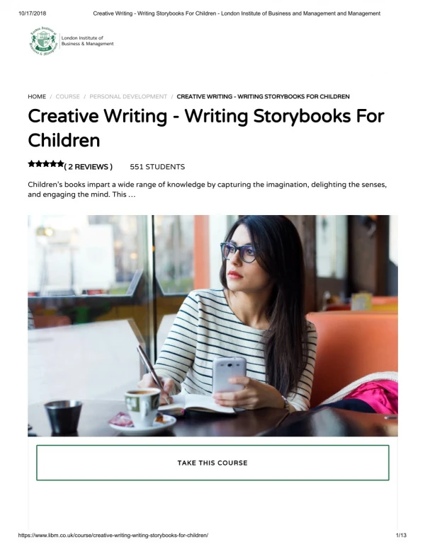 Creative Writing - Writing Storybooks For Children - LIBM
