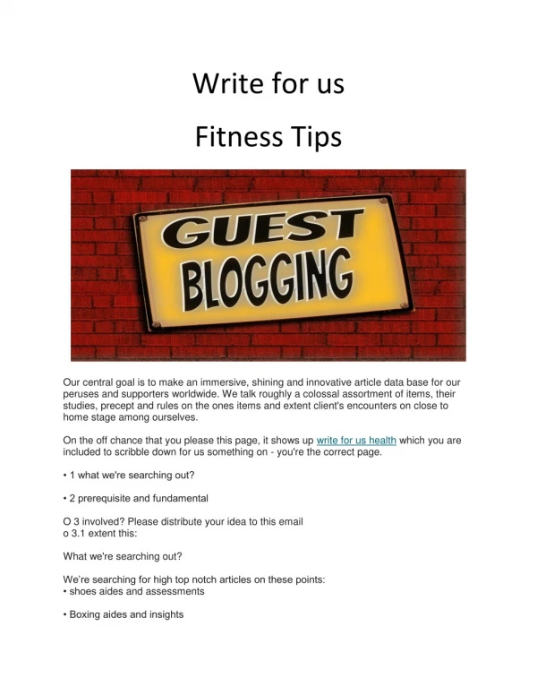 Write for us Fitness Tips