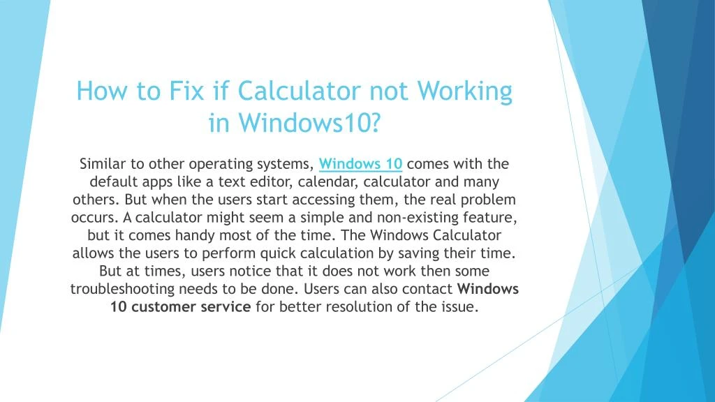 how to fix if calculator not working in windows10