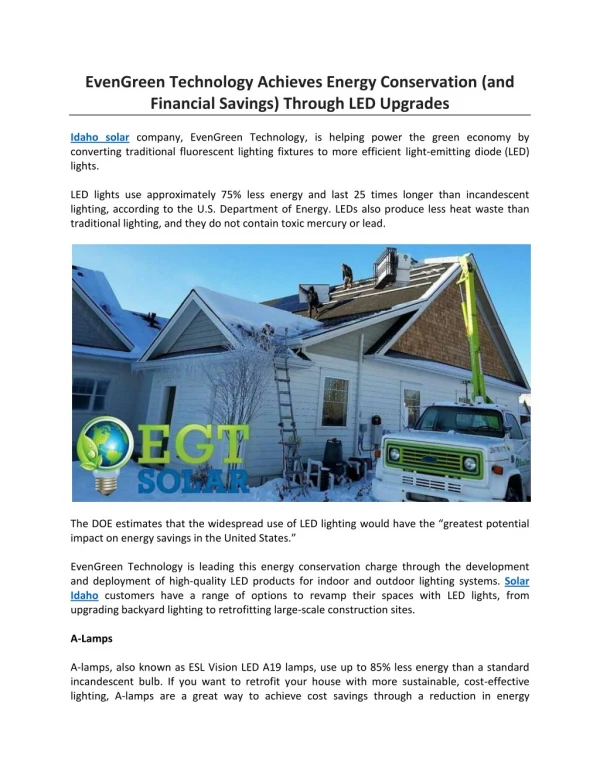 EvenGreen Technology Achieves Energy Conservation (and Financial Savings) Through LED Upgrades