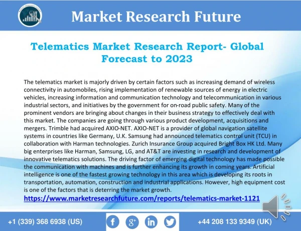 Telematics Market 2018 Comprehensive Research Study and Strong Growth in Future 2023
