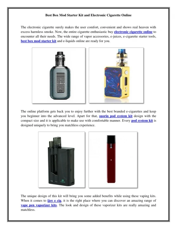 Best Box Mod Starter Kit and Electronic Cigarette Online