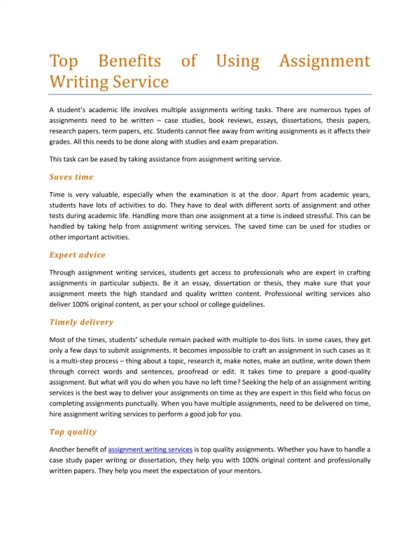 Top Benefits of Using Assignment Writing Service