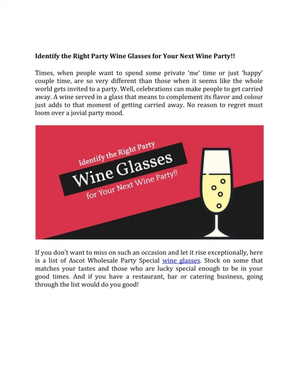 Identify the Right Party Wine Glasses for Your Next Wine Party