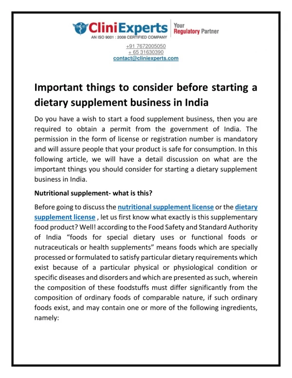 Important things to consider before starting a dietary supplement business in India