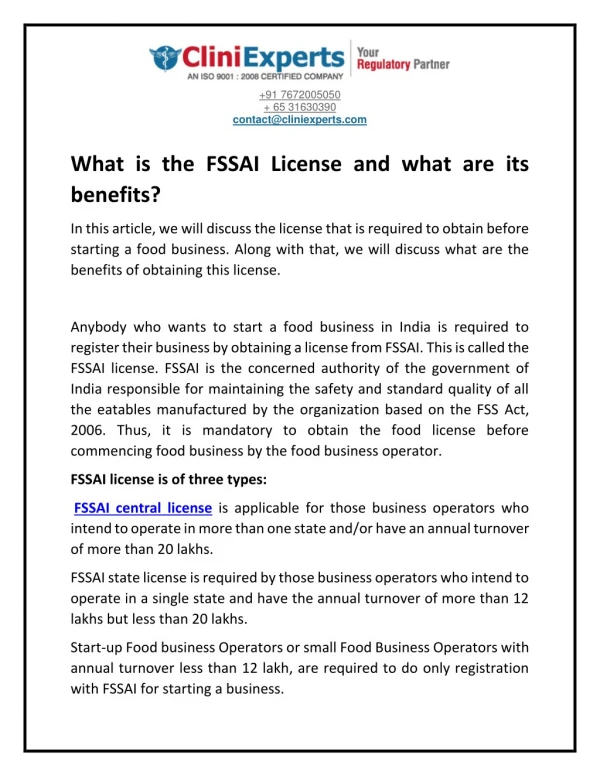 What is the FSSAI License and what are its benefits?