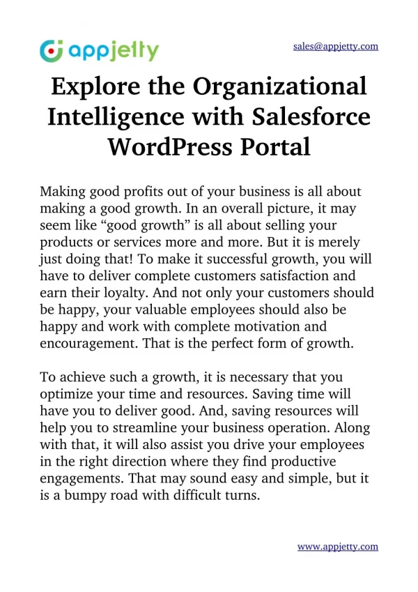 Explore the Organizational Intelligence with Salesforce WordPress Portal