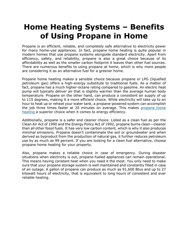 Home Heating Systems – Benefits of Using Propane in Home