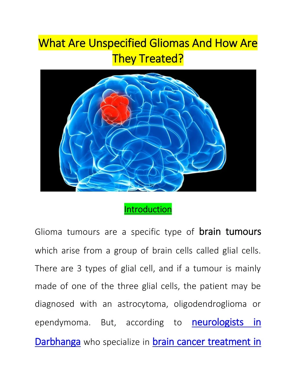 what are unspecified gliomas and how are what