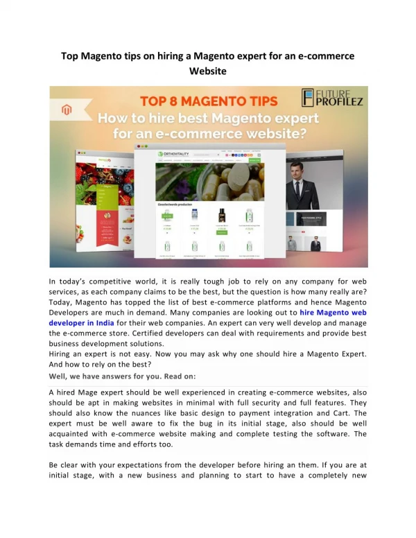 Top Magento tips on hiring a Magento expert for an e-commerce website