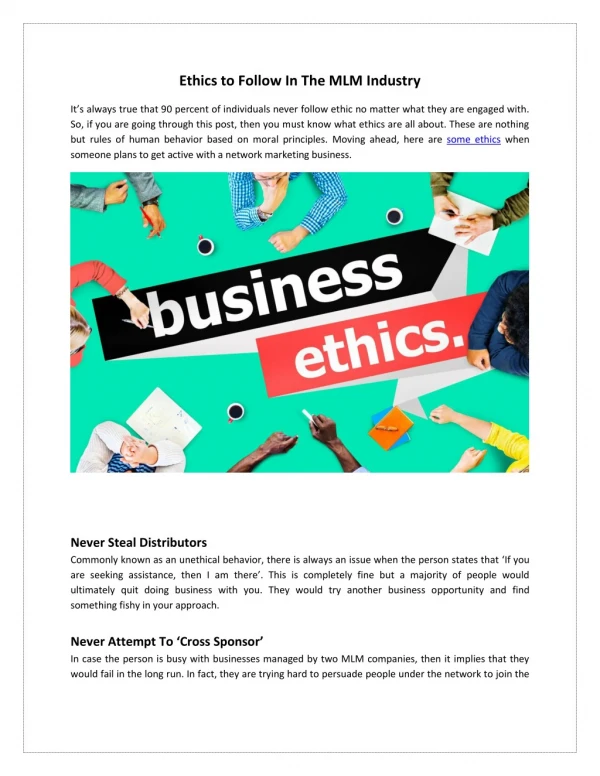 Ethics to Follow In The MLM Industry