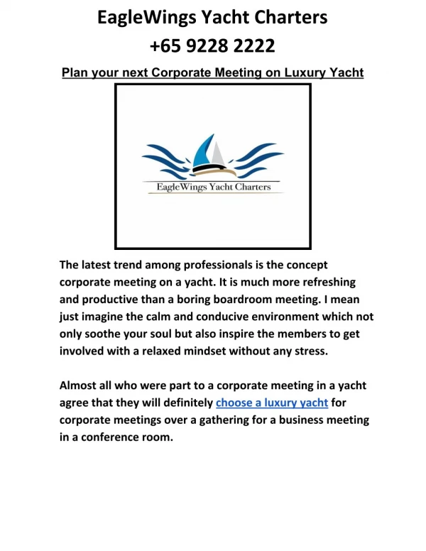 Plan your next Corporate Meeting on Luxury Yacht