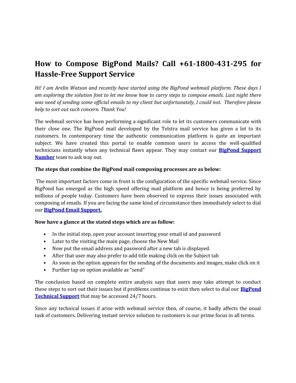 how to compose bigpond mails call 61 1800