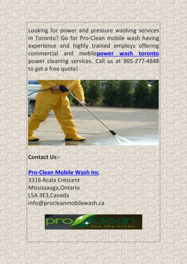 Power Wash Services in Toronto by Pro-Clean