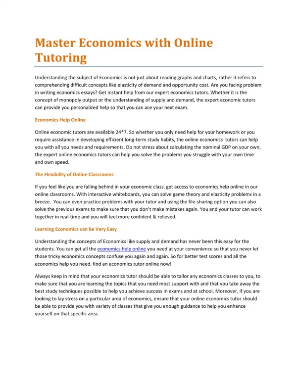 Master Economics with Online Tutoring