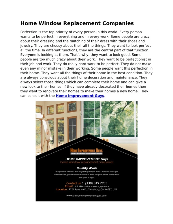 Home Window Replacement Companies