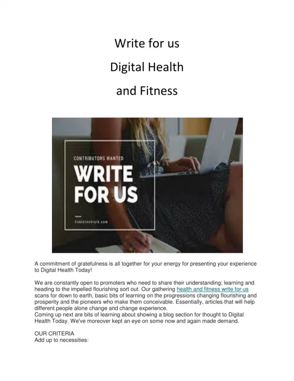 Write for us Digital Health and Fitness