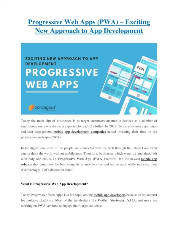 Progressive Web Apps (PWA) – Exciting New Approach to App Development