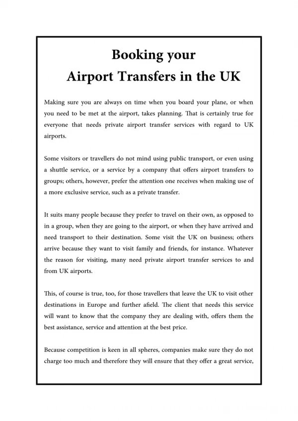 Booking your Airport Transfers in the UK
