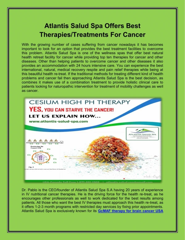 Atlantis Salud Spa Offers Best Therapies/Treatments For Cancer