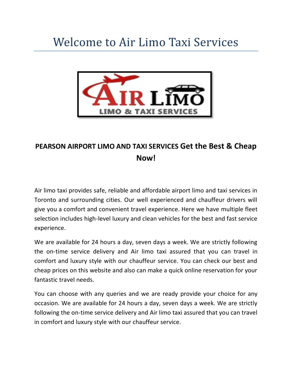 welcome to air limo taxi services