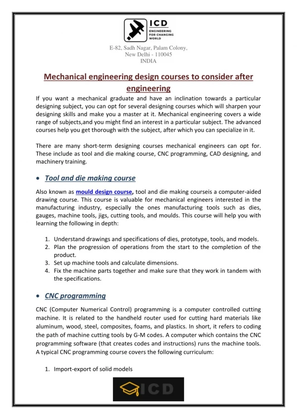 Mechanical engineering design courses to consider after engineering