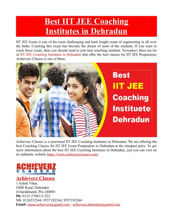 Best IIT JEE Coaching Institutes in Dehradun