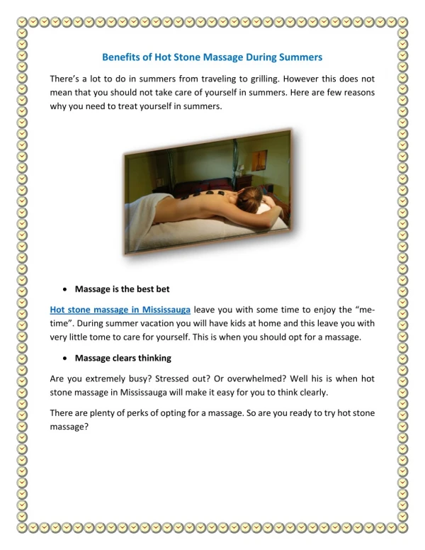 Benefits of Hot Stone Massage During Summers