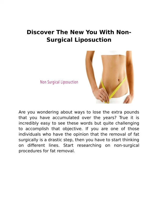 Discover The New You With Non-Surgical Liposuction