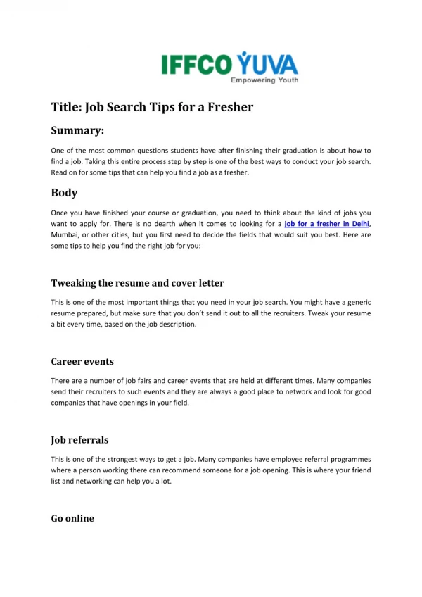 Job Search Tips for a Fresher
