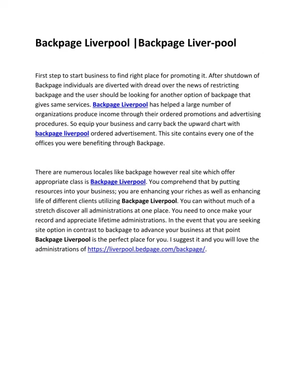 Backpage Liverpool |Backpage Liver-pool