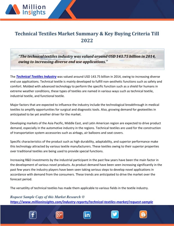 Technical Textiles Market Summary & Key Buying Criteria Till 2022