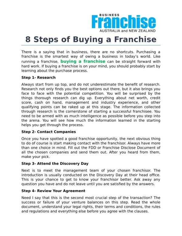 8 Steps of Buying a Franchise