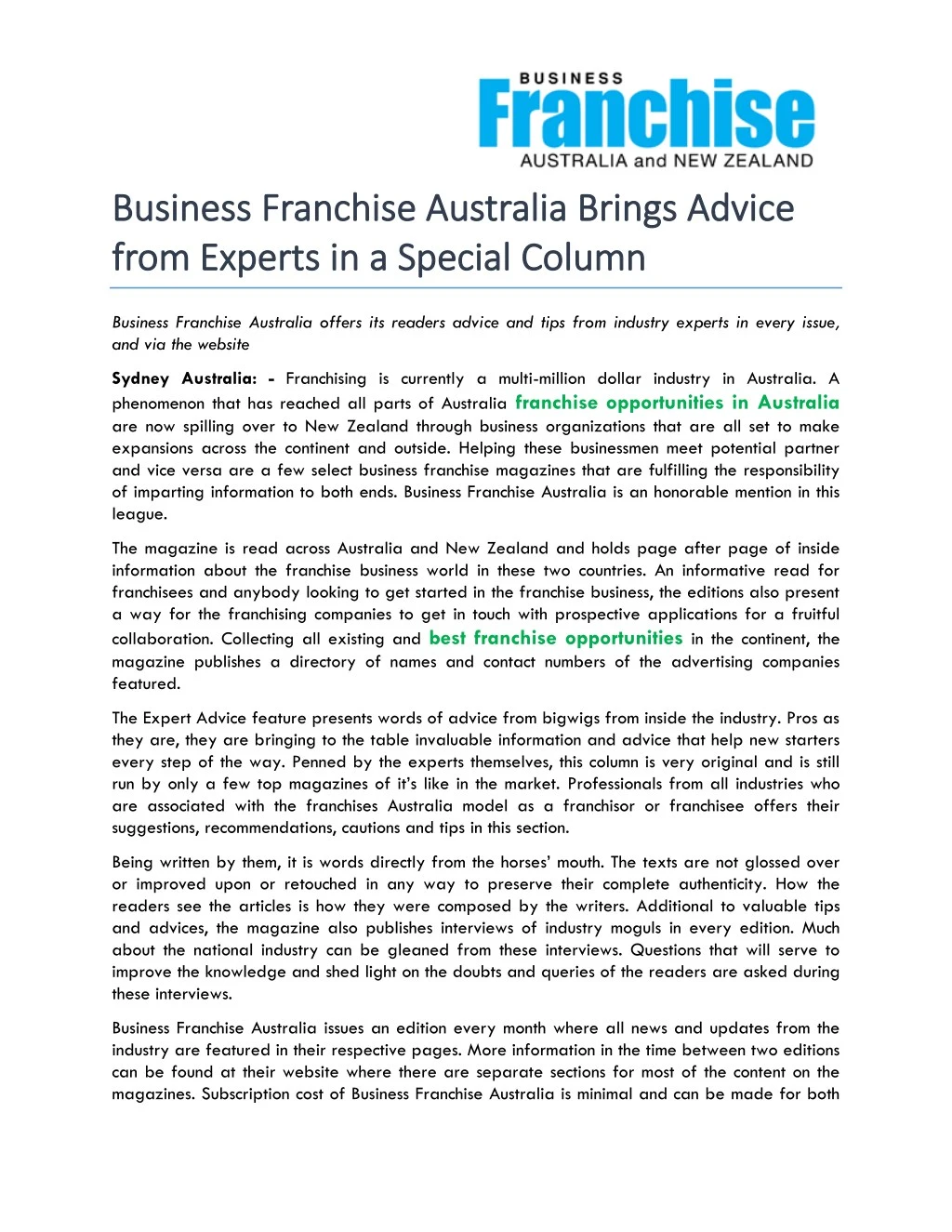 business franchise australia brings advice
