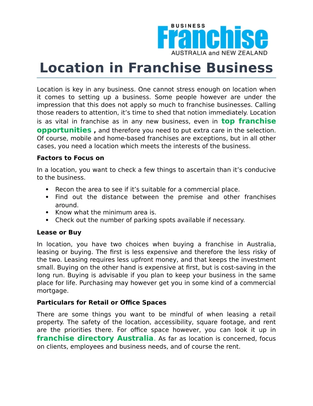 location in franchise business