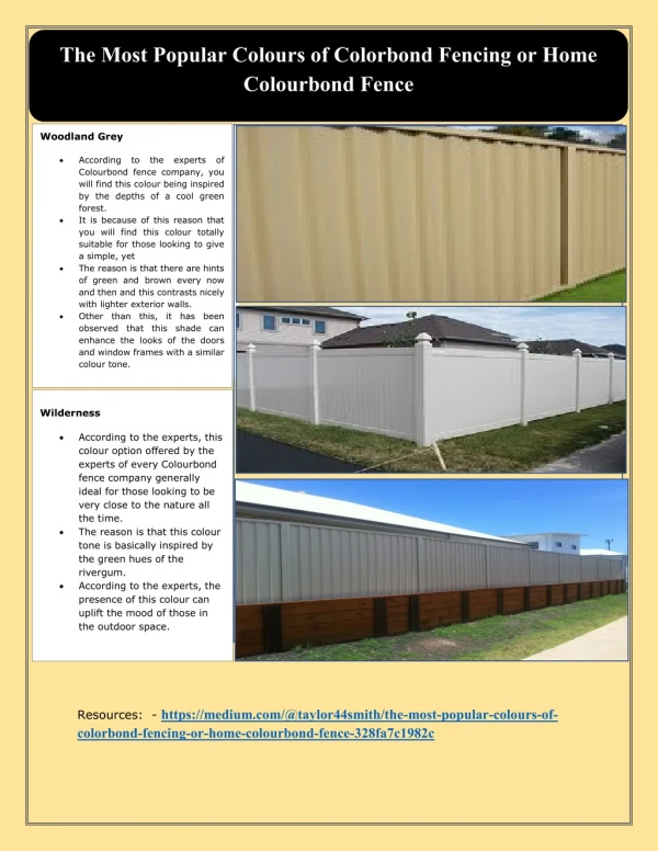 The Most Popular Colours of Colorbond Fencing or Home Colourbond Fence
