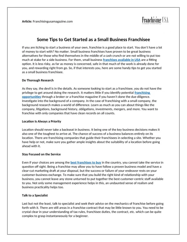 Some Tips to Get Started as a Small Business Franchisee