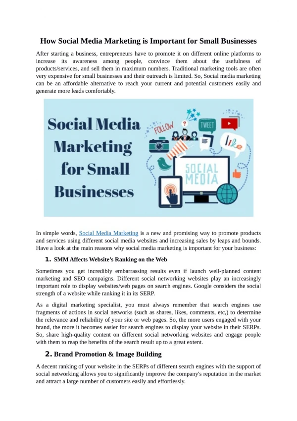 How Social Media Marketing is Important for Small Businesses?