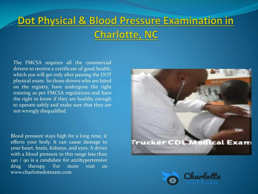 dot physical blood pressure examination in charlotte nc