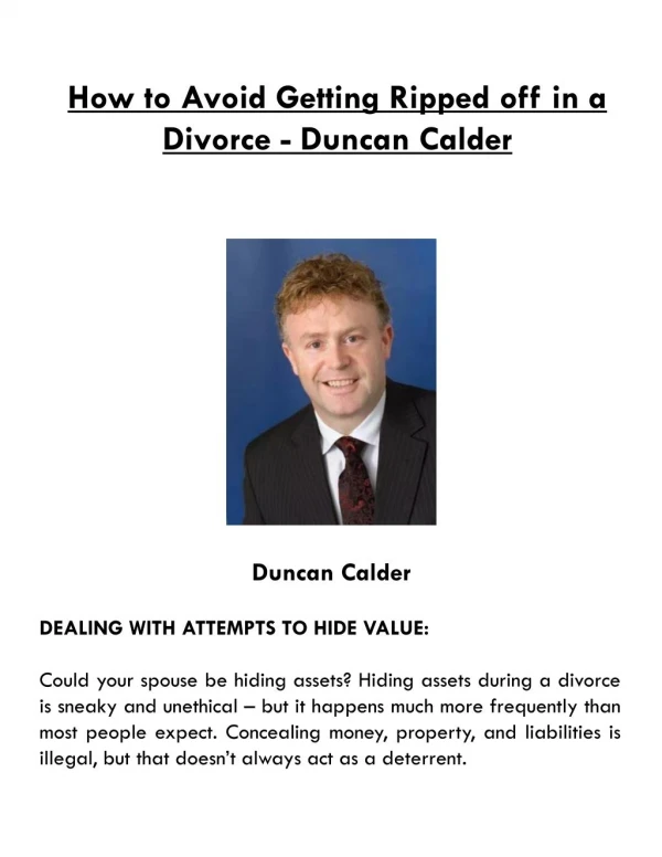 How to Avoid Getting Ripped off in a Divorce - Duncan Calder