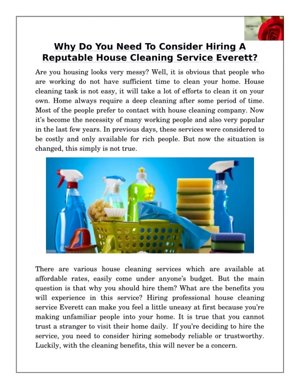 Why Do You Need To Consider Hiring A Reputable House Cleaning Service Everett?