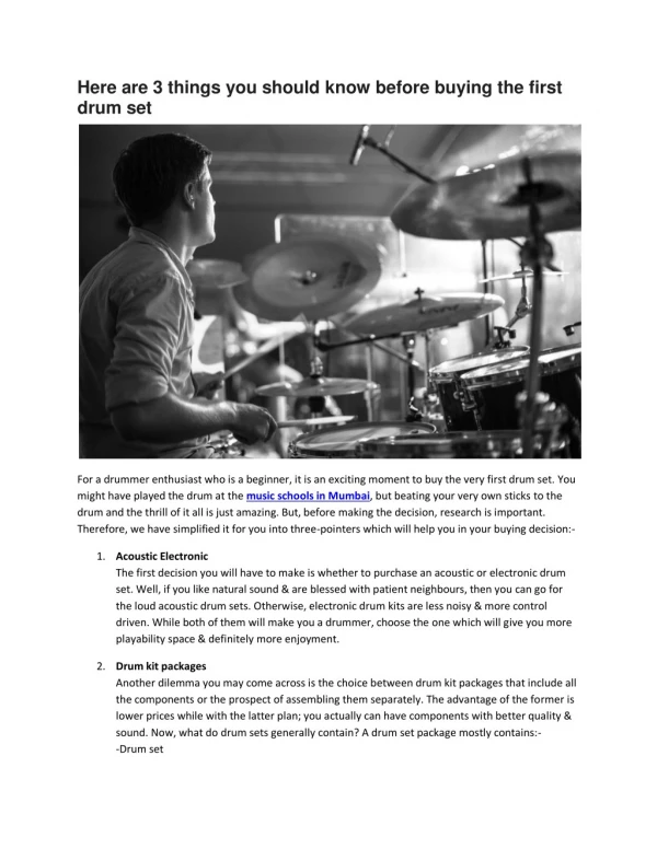Here are 3 things you should know before buying the first drum set