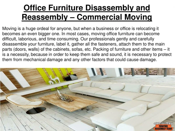 Office Furniture Disassembly and Reassembly – Commercial Moving