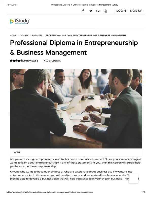 Professional Diploma in Entrepreneurship & Business Management - istudy