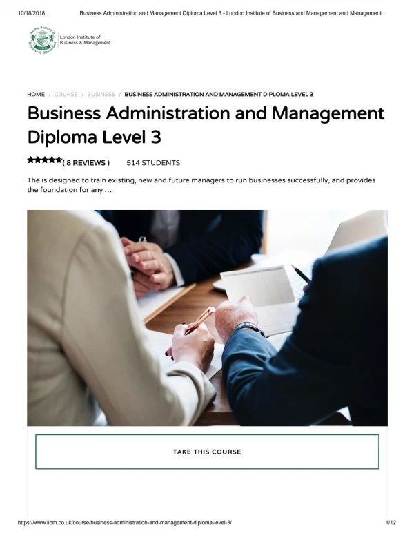 Business Administration and Management Diploma Level 3 - LIBM